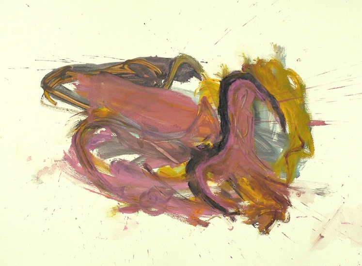 'DE MEESTER LEERT' - abstracte kunst: schilderij op papier, in subtiele kleuren; te huur en te koop