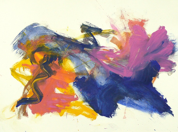 'ZIELEN-FEEST' - een kleurrijk en dynamische aquarel op papier in lijst; vrolijke kunst - te koop en voor uitleen