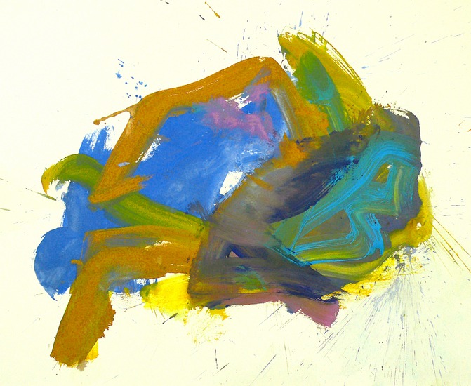 ZOMERS - abstract schilderij op papier, in lijst