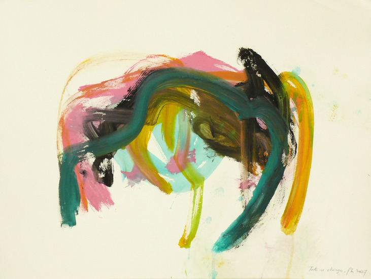 'TWEEDE GEDACHTE' - abstract expressief schilderij op papier in lijst; te koop of huren