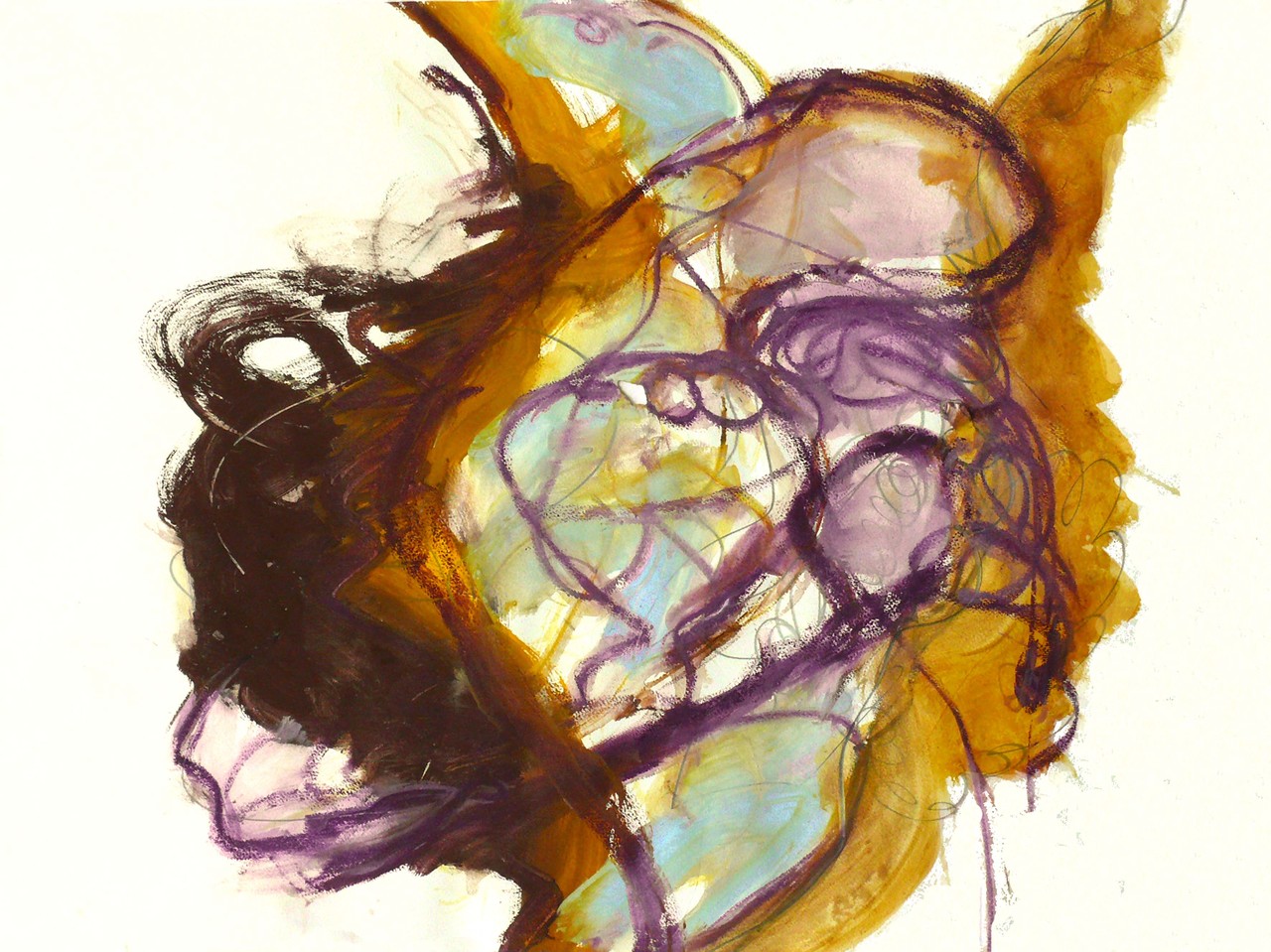 'Pont Neuf' - kleurrijke abstracte kunst op papier, aquarel te koop + huur bij kunstuitleen