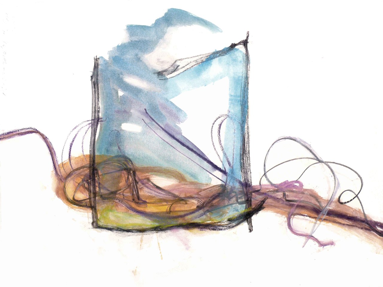 'Open cage' - colorful happy atmosphe in watercolor art on paper. for sale