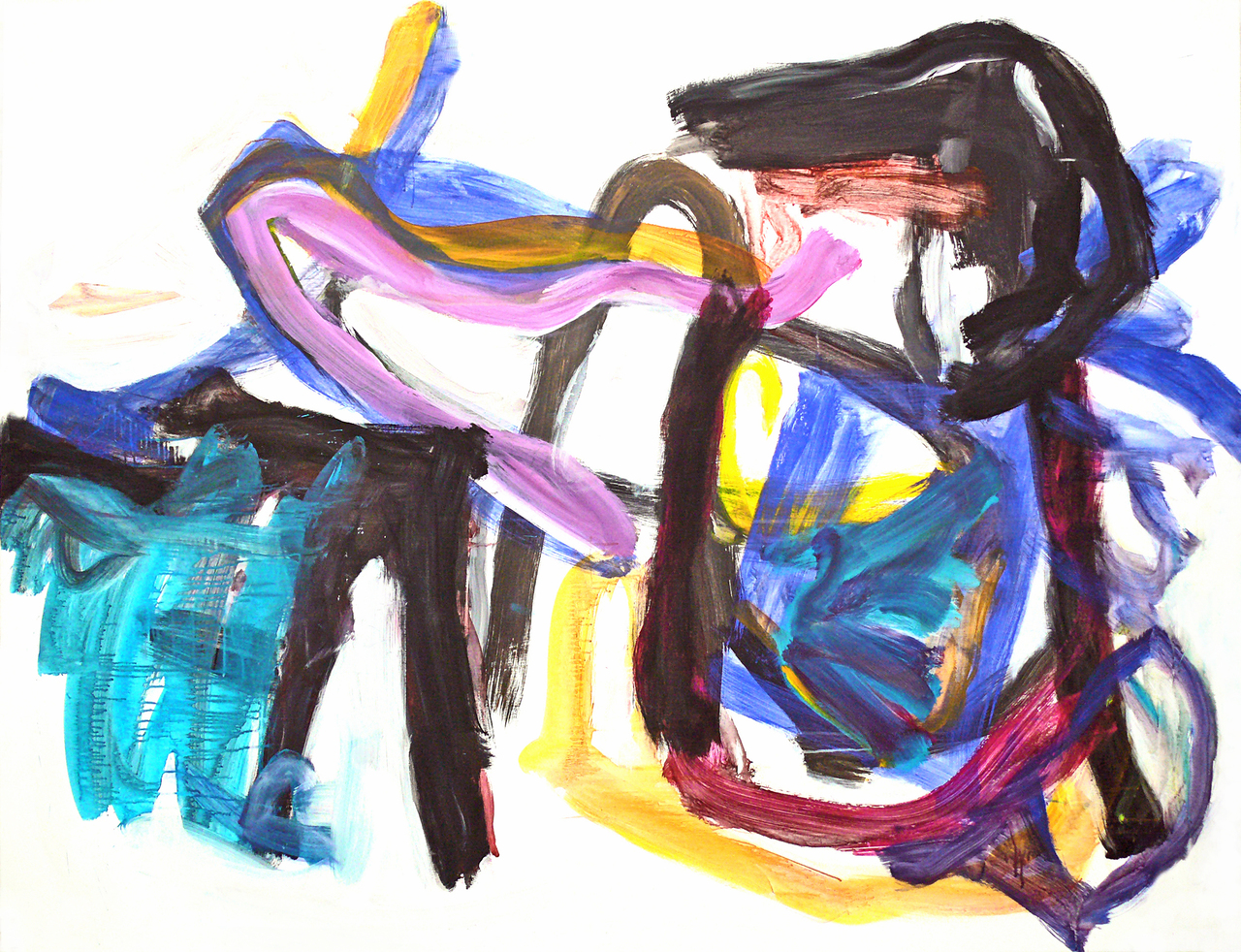 'Het huis van de toekomst' - groot abstract kleurig schilderij te koop of te huur - Abstract Expressionisme (click voor grotere afbeelding)