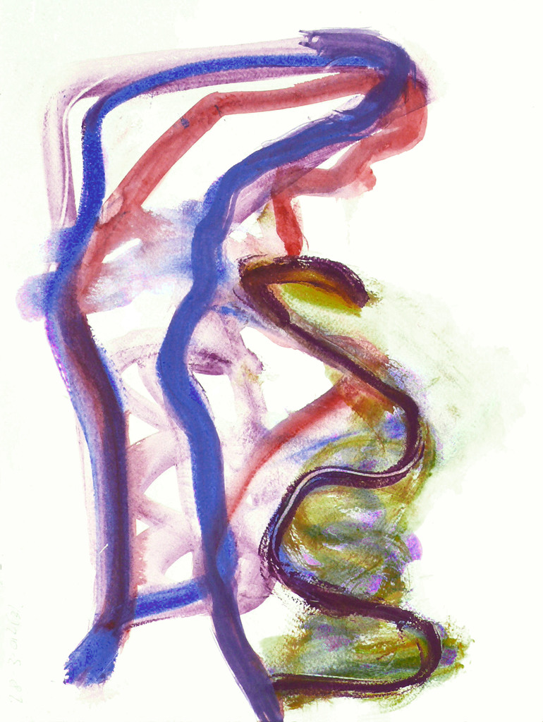 'Bending' - abstracte kleurige kunst op papier - te koop + te huur, in lijst achter glas