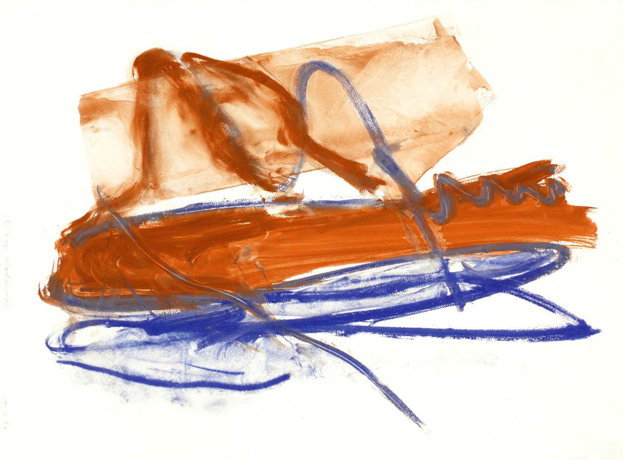 'Abstract Landschap voor 2012' - kleurige gouache - schilderij op papier in lijst achter glas - te koop / te huur bij kunstuitleen