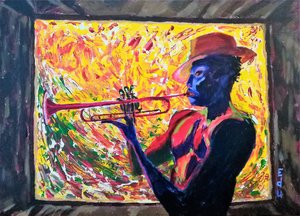 Acryl op canvas: jazz, sport en dans: verstilde beweging