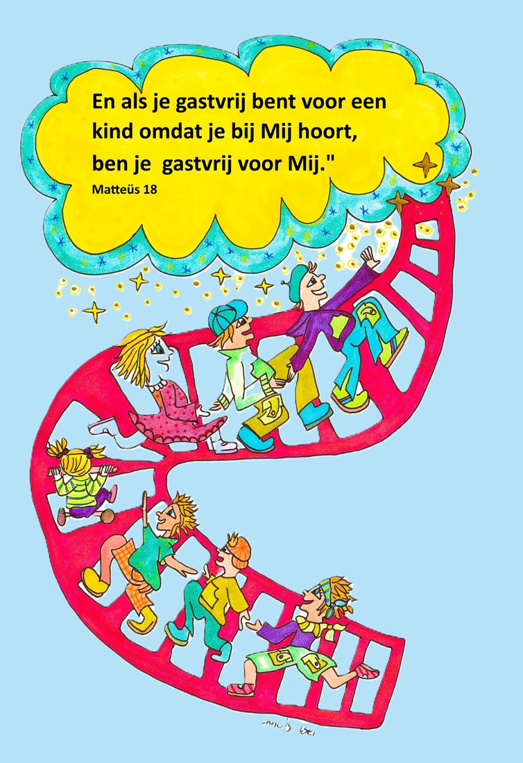 Rode ladder met kinderen.