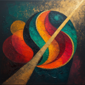 Abstracte kunst in mixed-media digi-art met ambacht.
