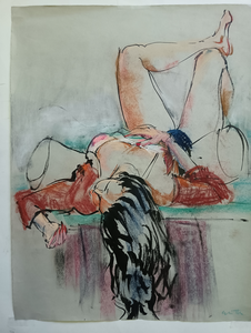 Male and female models drawn and painted in atelier
