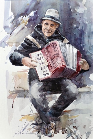 Straatmuzikant met accordeon
