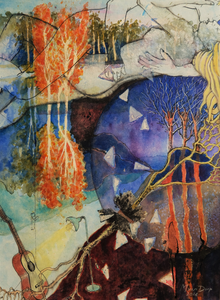 In gemengde techniek, met poëtische beeldtaal heb ik uitdrukking gegeven aan mijn innerlijke wereld.