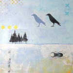 Blauw landschap met kraai Blauw landschap met kraai