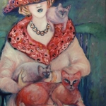 Pink woman & her cats Pink woman & her cats