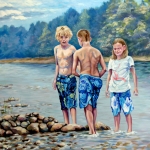 Spelende kinderen in een rivier.