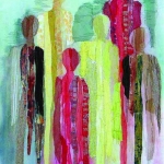 Textile painting 'six tall people' Textile painting 'six tall people'