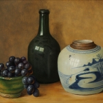 Fles, gemberpot en druiven Fles, gemberpot en druiven