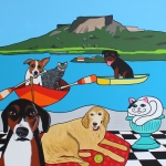 Honden zwemmen in zee Honden zwemmen in zee
