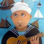 Matroos met gitaar en scholekster Matroos met gitaar en scholekster