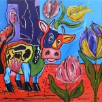 Koe kijkt naar Tulpen Koe kijkt naar Tulpen