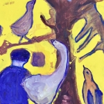 Man and carefree birds Man and carefree birds