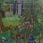 Tuin met blauwe waslijn Tuin met blauwe waslijn