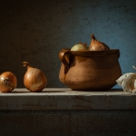 Pot met uien en knoflook Pot met uien en knoflook