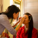 Make-up en rode pyjama Make-up en rode pyjama