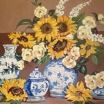 Zonnebloemen in Delfts Blauw Zonnebloemen in Delfts Blauw