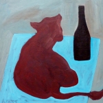 red beef & brown beer on blue table red beef & brown beer on blue table