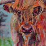 Koe portret, Schotse Hooglander, koeienschilderij Koe portret, Schotse Hooglander, koeienschilderij