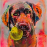 Hond, portret Labrador, hondenschilderij Hond, portret Labrador, hondenschilderij