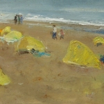 strand met gele windschermen strand met gele windschermen