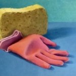 Huishoud handschoen en spons Huishoud handschoen en spons
