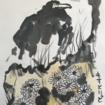 Kraai met chrysanten Kraai met chrysanten