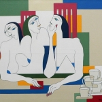 Three women around the table Three women around the table