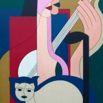 Women with guitar and cat (with frame) Women with guitar and cat (with frame)