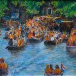 Feest, bootjes op de Amsterdamse gracht Feest, bootjes op de Amsterdamse gracht