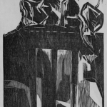 Houtsnede tafel met stilleven Houtsnede tafel met stilleven