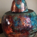 urn turquoise koper met hout urn turquoise koper met hout