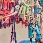 Een paaldanseres en een ontmoeting op straat Een paaldanseres en een ontmoeting op straat