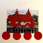 In front of a red castle with dots In front of a red castle with dots