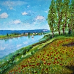 Auvers-sur- l'Oise 1890: Papaverveld langs de rivier Auvers-sur- l'Oise 1890: Papaverveld langs de rivier