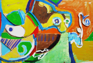 Collages van karton en verf