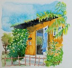 Heel anders dan mijn gedetailleerde portrettekeningen zijn mijn aquarelschetsen. Ze zijn 'plein air' gemaakt, dus direct ter plaatse en binnen vrij korte tijd. Die tijd varieert van tien minuten tot ruim een uur. Ik gebruik aquarelverf soms in combinatie met pen.