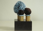Combinatie klei/hout/koper/ijzer