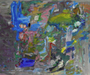 Olieverf. Schilderen naast tekenen. Variatie aan kleur, vorm, textuur, lijn, licht, donker. Abstracte kleurencompositie.