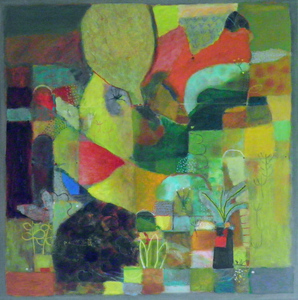 Tuin, kleur, kindertekening, verfbehandeling, grafische elementen, poezie, dromen.