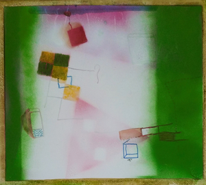 Abstracte composities. acrylverf, olieverf, potlood, kleurpotlood, inkt. Het menselijke verhaal van wegduiken, onzichtbaar worden, aanwezig zijn, overheersen, geintje maken, zwijgen, zichtbaar maken.