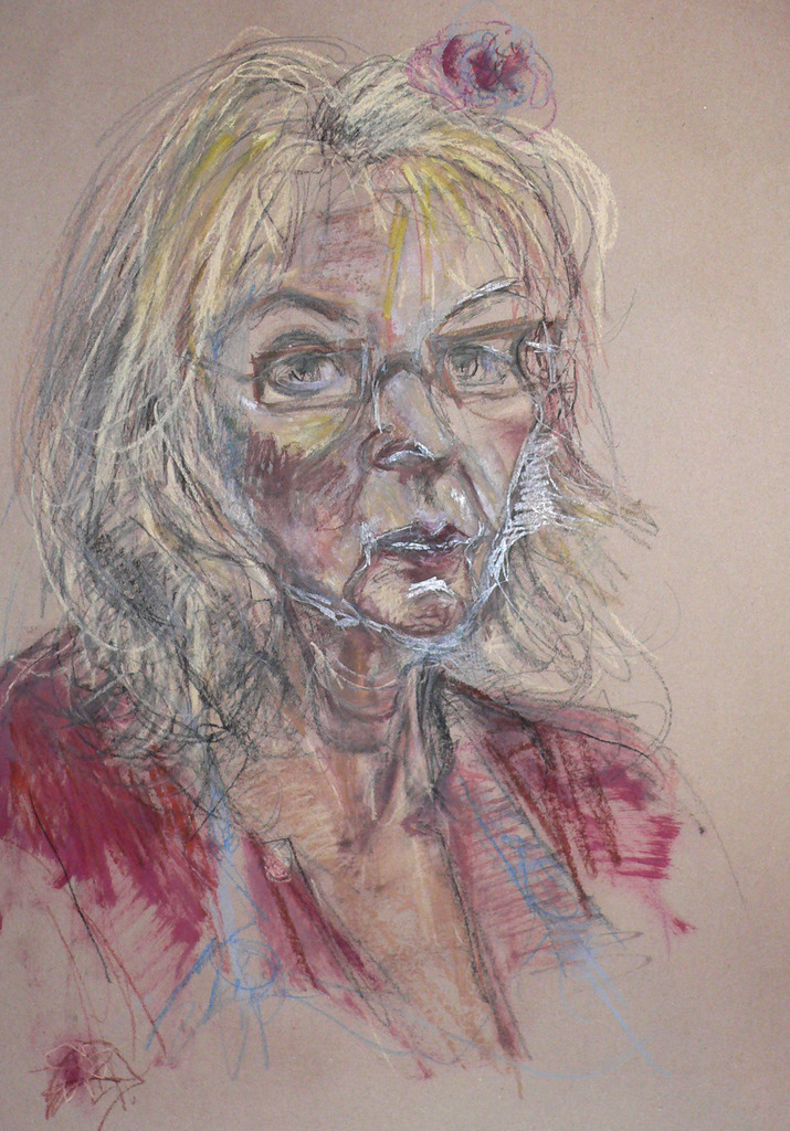zelfportret in krijt en olieverf