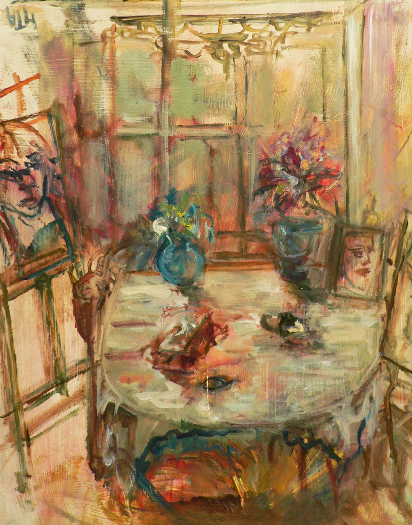 stilleven met blauw en portretje
